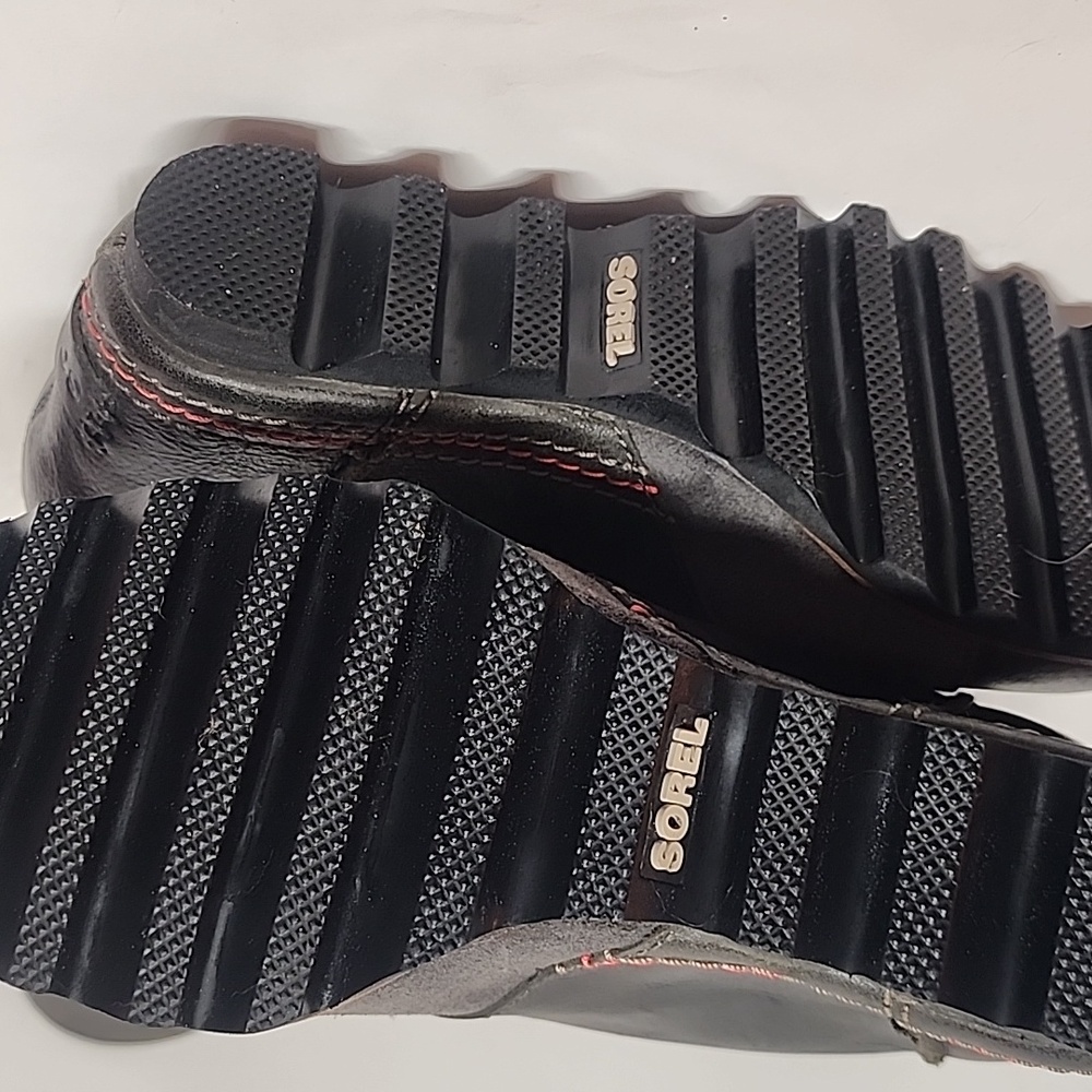 Sorel Cate The Great Sz8.5  Black Gray Olive Lace-up Tall 3.5 Hidden Wedge Boots - Picture 7 of 12